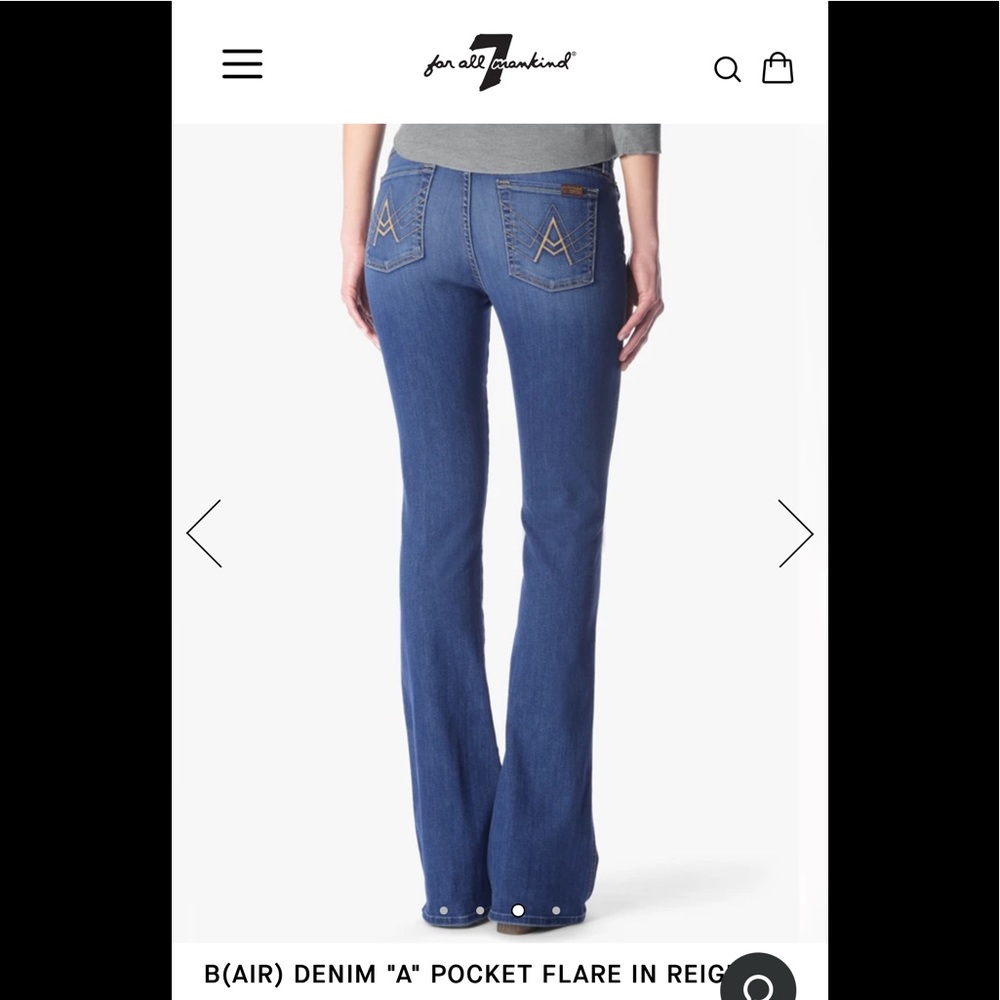 7 For all Mankind “A” Pocket low rise flare jeans, size 30